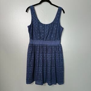 As U Wish Navy Blue Sleeveless Y2K Aztec Lace Dress - Size Medium - Knee Length